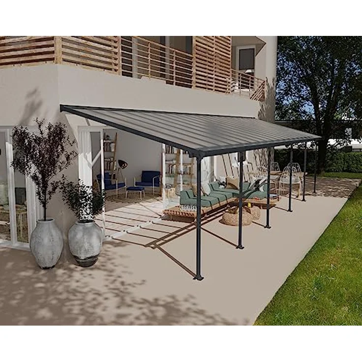 Palram Canopia Feria Terrassenüberdachung 3x10.35 m, Aluminium mit Polycarbonat Hohlkammerplatten, grau, UV-geschützt, montagefertig – Bild 2