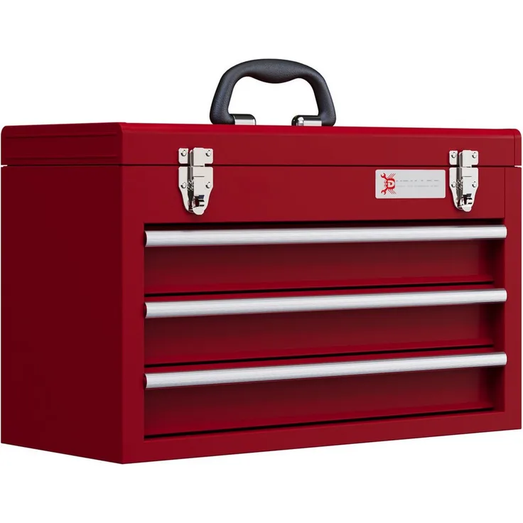 Durhand Werkzeugbox mit 3 Schubladen, oberes Staufach, Handgriff (Werkzeugkasten, 1 St., Werkzeugkiste), mit 2 Schloss, aus Stahl, Rot - Preisvergleich