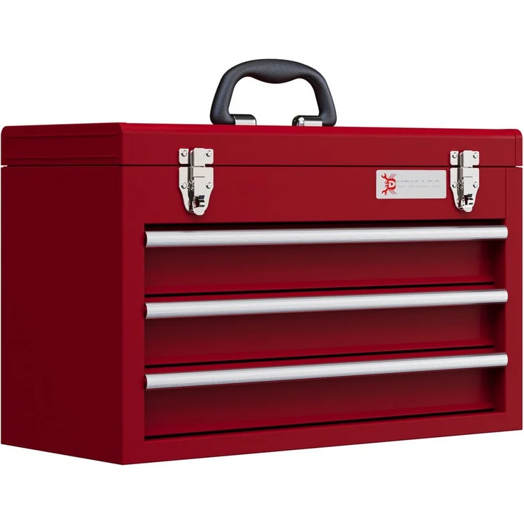 Durhand Werkzeugbox mit 3 Schubladen, oberes Staufach, Handgriff (Werkzeugkasten, 1 St., Werkzeugkiste), mit 2 Schloss, aus Stahl, Rot - Preisvergleich – Bild 1