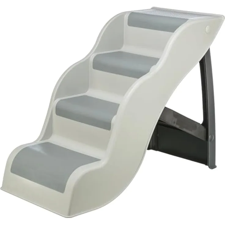 TRIXIE Leichte Hundetreppe 4-stufig, faltbar mit rutschfesten Gummi-Laufflächen, grau, für Betten und Sofas, maximale Belastbarkeit 90 kg