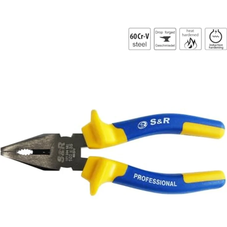 S&R Kombizange 160 mm, Cr-V mit 2-Komponentengriffen, gummiert, induktiv gehärtet – Bild 2