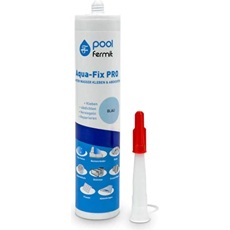 Fermit Aqua-Fix Pro, 290 ml Kartusche, neutraler Dichtstoff für Pools und Whirlpools, blau – Bild 1