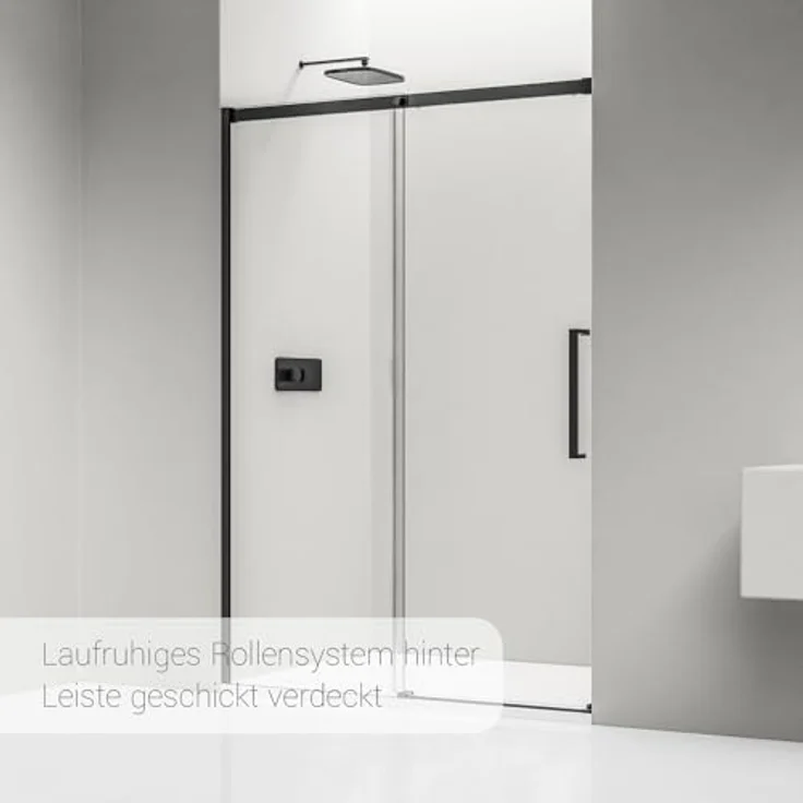 NEXTREND Nischendusche DX906 FLEX, Schiebetür mit Soft-Close, 8 mm Nano Echtglas, Schwarz matt, Breite wählbar (1400 mm) – Bild 3