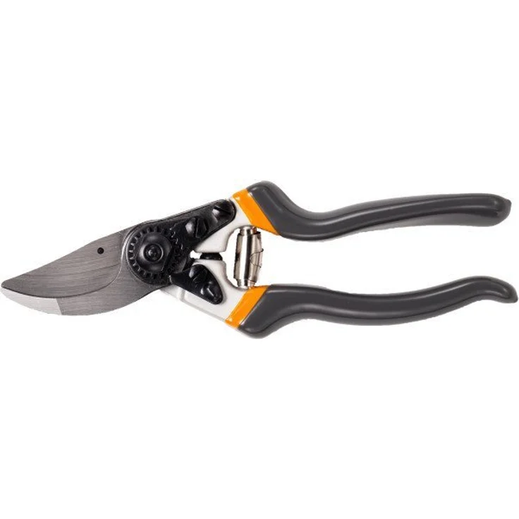 Primaster Gartenschere Ergo 15 cm, geschmiedete Aluminiumgriffe, grau/orange, mit Drahtabschneider und Saftrille