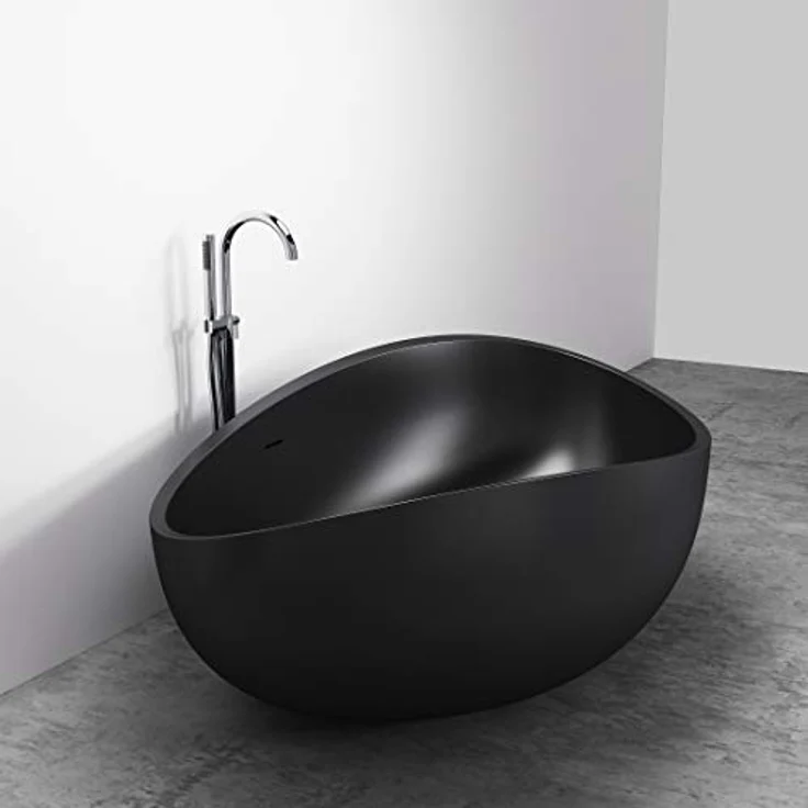 BERNSTEIN Freistehende Badewanne WAVE STONE, Mineralguss, 180 x 110 cm, Schwarz matt, antibakteriell, inkl. Ab- und Überlaufsystem – Bild 3