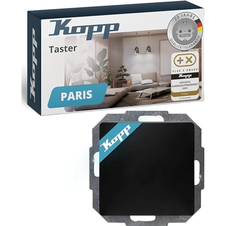 Kopp PARIS Taster, Matt-Schwarz, IP20 Unterputz-Klingeltaster für Türöffner & Lichtschalter, 10AX Schaltvermögen, 250V~ – Bild 1