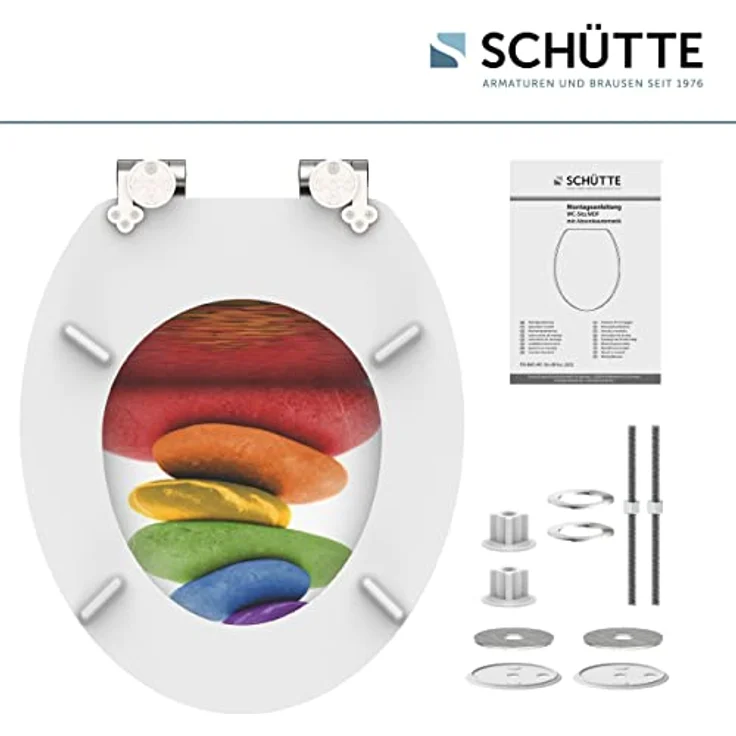 Schütte WC-Sitz Colorful Stones, Holzkern mit Absenkautomatik, bruchsicher und kratzfest, dreiseitiges Motiv – Bild 7