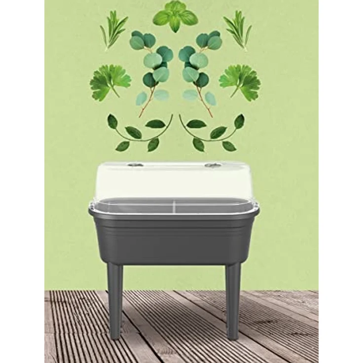 Elho Hochbeet Florus Anzuchttisch Set 78 x 37 x 26 cm grau - UV-Schutz, frostbeständig, leicht zu bewegen – Bild 3