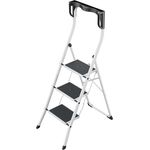 Hailo K75 ComfortLine Klapptritt - 3-stufige Trittleiter aus Stahl mit Sicherheitsbügel und Ablageschale - Arbeitshöhe bis 2,69 m - Gewicht: 6,8 kg - Weiß