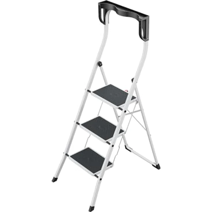 Hailo K75 ComfortLine Klapptritt - 3-stufige Trittleiter aus Stahl mit Sicherheitsbügel und Ablageschale - Arbeitshöhe bis 2,69 m - Gewicht: 6,8 kg - Weiß – Bild 1