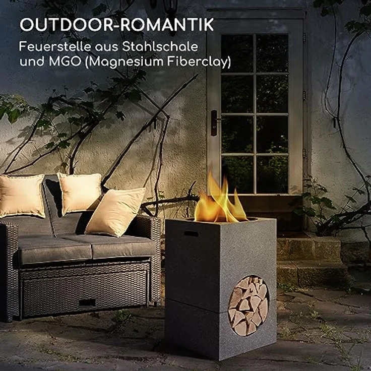 Blumfeldt Feuerschale, Tragbare Feuerstelle Outdoor mit Grillrost & Holzlagerfach, Sichere Stahlschale, 50 x 75 x 50 cm – Bild 2