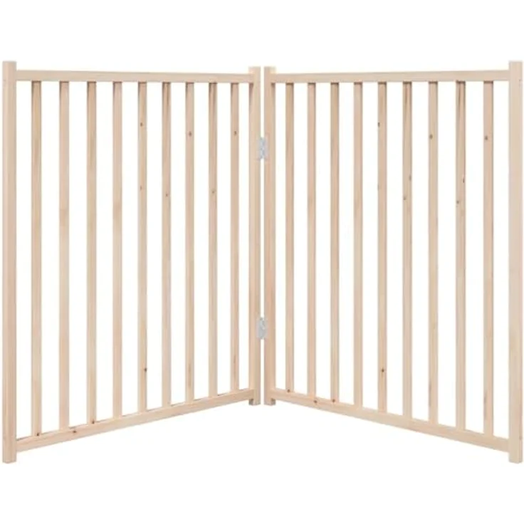 vidaXL Hundetor 3-TLG., Hundegitter Faltbar Pflegeleicht, Schutzgitter für Wohnzimmer Küche Treppe, Haustiertor Türschutzgitter, Massivholz Tanne – Bild 4