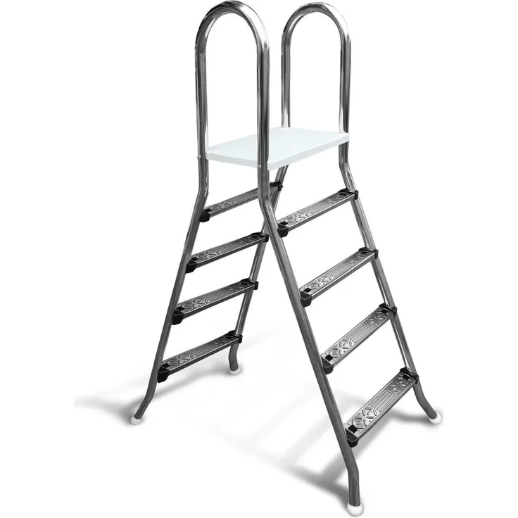 Trend Pool Aufstellleiter CLASSIC 120, V2A Edelstahlleiter für teil- eingelassene Pools, 2 x 4 rutschfeste Stufen, Beckenhöhe 1,20 m