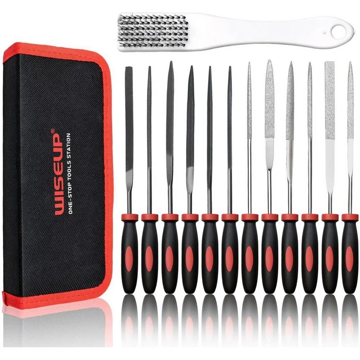 LuxusKollektion Werkstattfeile Nadelfeilen-Set 13-teilig mit SoftGrip Tragegriff und Tasche, schwarz-rot-silber