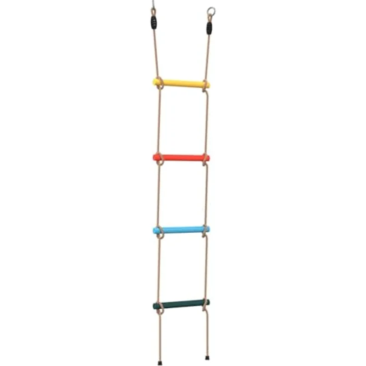 vidaXL Strickleiter, Strickleiter für Kinder mit 4 Sprossen Mehrfarbig, Outdoor-Schaukel mit Kunststoff-Sprossen und PE-Seilen – Bild 2