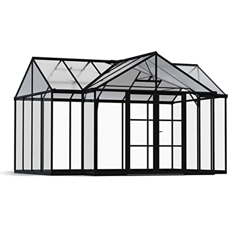 Canopia by Palram Gewächshaus gross Triomphe 17m² Treibhaus 450x380 cm Aluminium schwarz Tomatenhaus Polycarbonatplatten UV-beständig