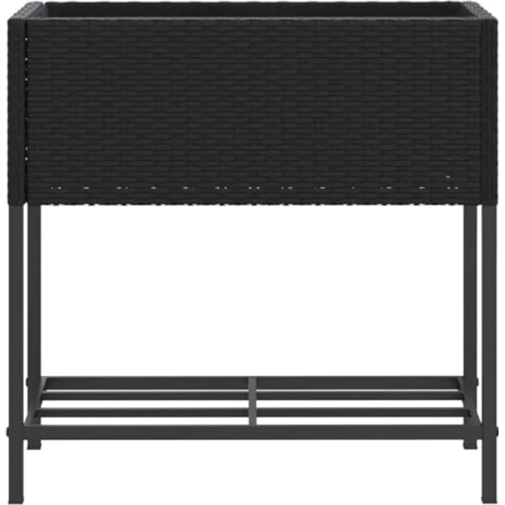 vidaXL Pflanzkübel mit Ablage Schwarz Poly Rattan, Stabiles Gestell aus pulverbeschichtetem Stahl – Bild 5