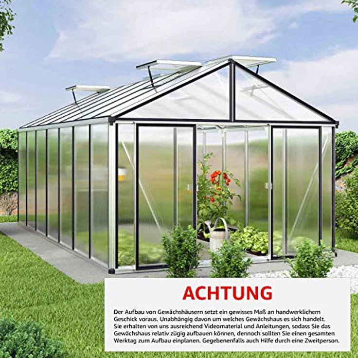 GFP Gewächshaus Asteria 24 Premium 311x460 cm mit integriertem Fundament 16 mm Doppelstegplatten, Farbe Aluminium Natur - Made in Austria – Bild 2