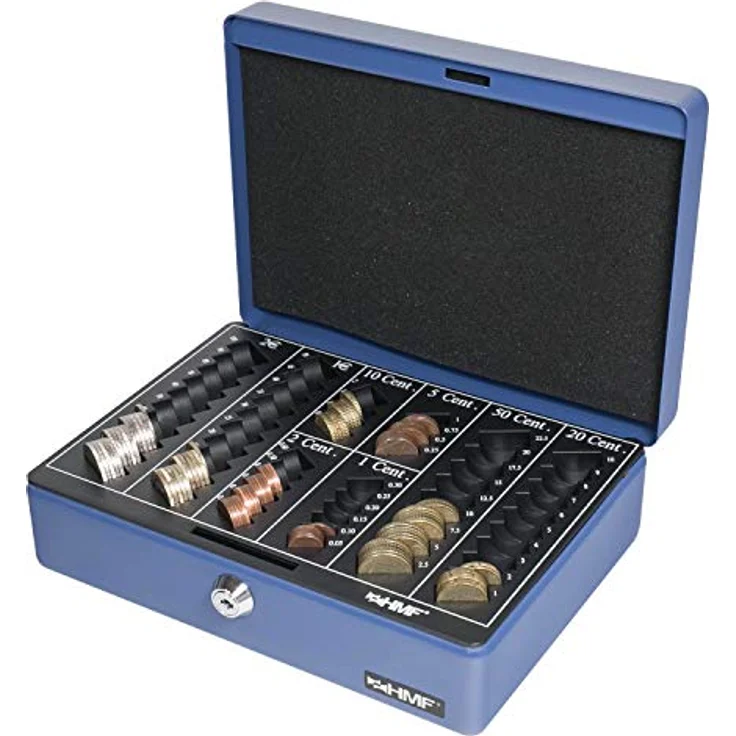 HMF 208-05 Geldkassette Euro-Münzbrett 25 x 18 x 9 cm, blau - Sicherheitszylinderschloss, herausnehmbarer Euro-Münzeinsatz – Bild 3