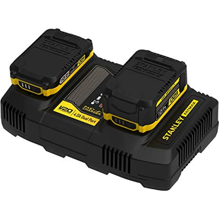 STANLEY FATMAX SFMCB24-QW, Zweischacht-Schnell-Ladegerät, 18 Volt, 4 Ampere, für V20 Lithium-Ionen-Akkus, mit USB-Ladeport und LED-Ladezustandsanzeige – Bild 2