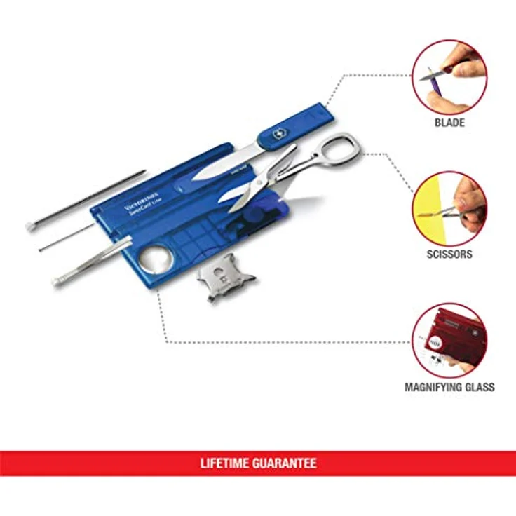 Victorinox Taschenmesser Swiss Card Lite (13 Funktionen, LED-Licht, Lupe) blau transparent – Bild 3