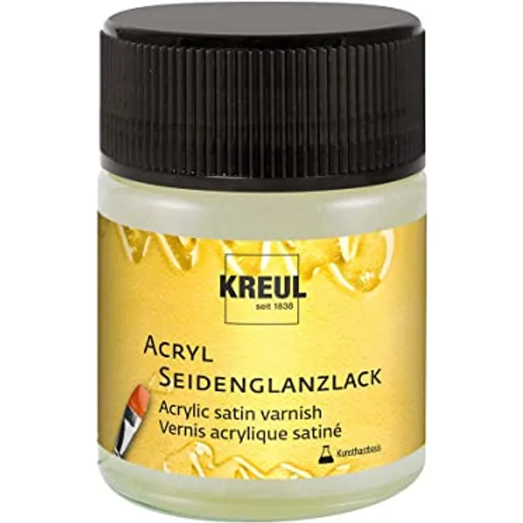 KREUL 79407 - Acryl Seidenglanzlack auf Kunstharzbasis, 50 ml Glas, seidenglänzend transparent, Schutz- und Überzugslack für durchgetrocknete Aufmalungen, für Innen und Außen geeignet