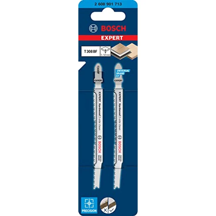 Bosch Professional 2x Stichsägeblatt Expert ‘Hardwood 2-Side Clean’ T 308 BF (für Kunststoffbeschichtete Platten, Multiplexplatte, Länge 117 mm, Zubehör Stichsäge) – Bild 1