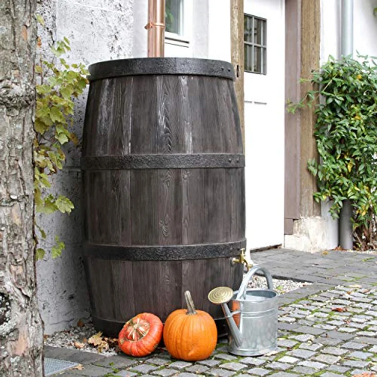 Prosperplast Regentonne Burgund 500 Liter braun, UV- und witterungsbeständig, kindersicherer Deckel, Messinggewinde – Bild 4