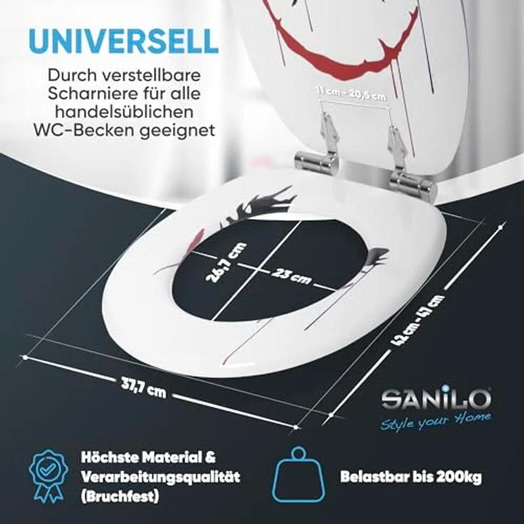 Sanilo WC Sitz Joker, Toilettendeckel aus Holz mit Absenkautomatik, antibakterieller Oberfläche, 47 x 37,7 cm – Bild 4