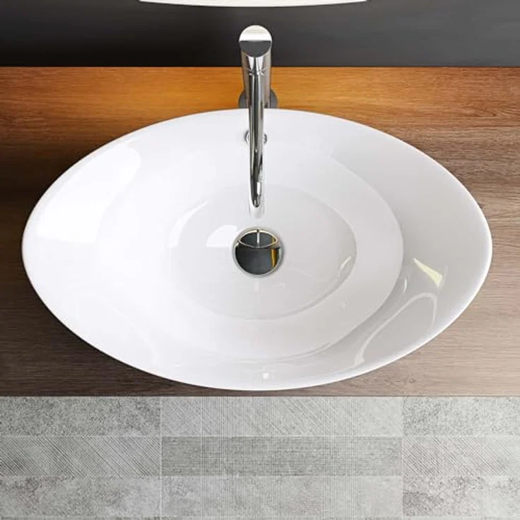 Mai & Mai Aufsatzwaschbecken Br818 Oval aus Keramik Waschschale Waschtisch Nano-Beschichtung, Keramik Waschtisch in ovaler Form mit NANO-Beschichtung – Bild 4