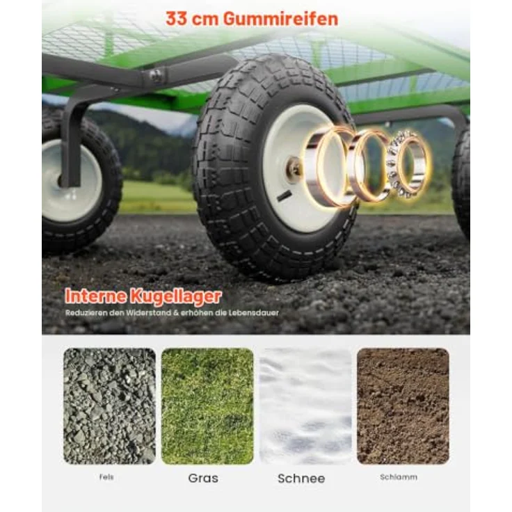 VEVOR Bollerwagen 110x75x67 cm, 2-in-1 Transportwagen mit 1200 lbs Tragfähigkeit, 13-Zoll All-Terrain-Reifen und 180° drehbarem Griff – Bild 5