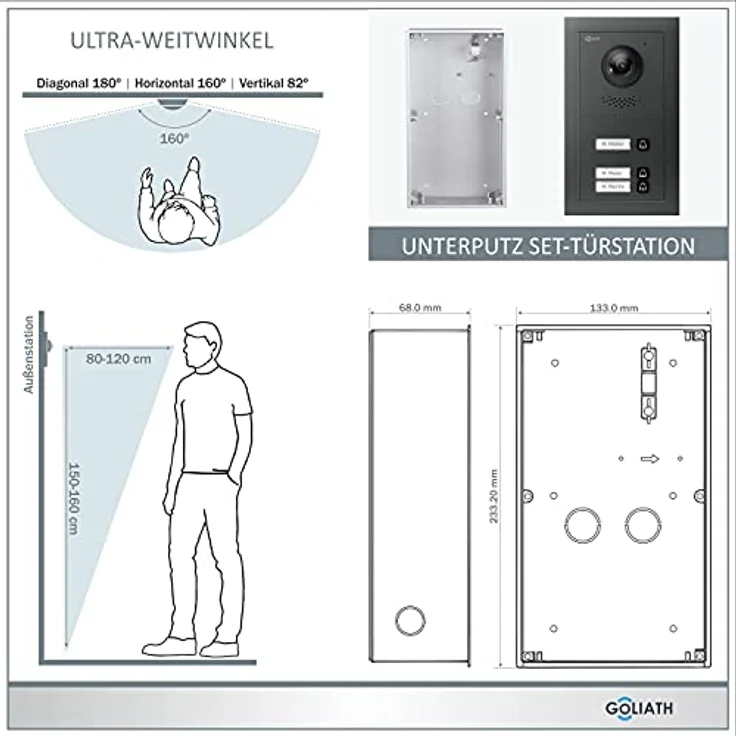 Goliath Intercom GL-IPH300A IP Video-Türsprechanlage, 10-Zoll Monitor, HD-Kamera, anthrazit, für 3 Familienhäuser, Smartphone-App, Sicherheitsfunktionen – Bild 2