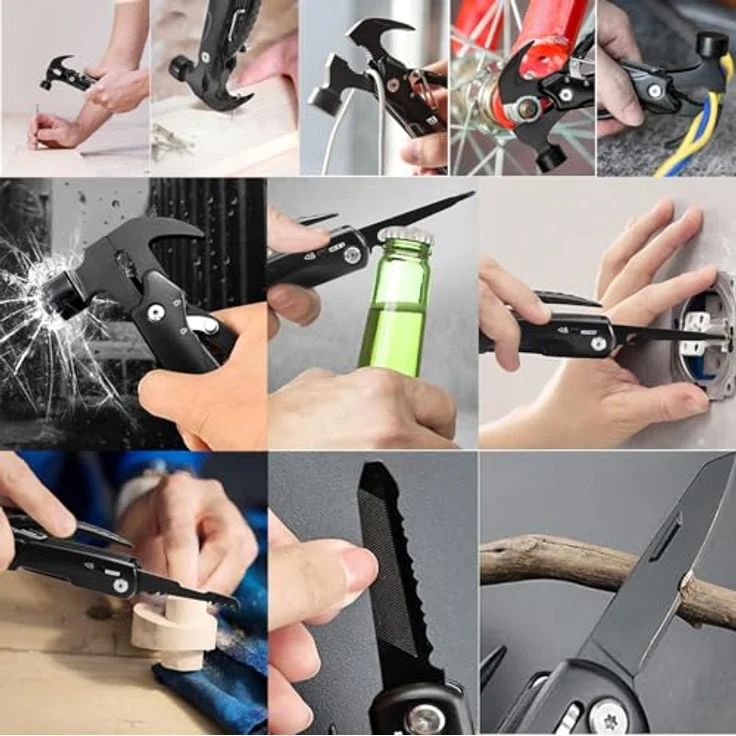 ChaneeHann 12-in-1 Multitool Hammer, Multifunktionswerkzeug aus 3Cr13 Stahl mit ergonomischem Griff und Oxford-Tasche, 2 Stück für Outdoor Camping und Survival – Bild 4