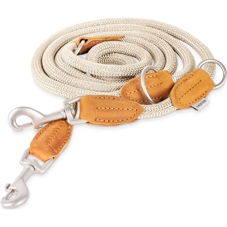 Rudelkönig Führleine Emma 2,30m, Verstellbare Hundeleine für mittelgroße & große Hunde, Elegante Tauleine in Creme mit hochqualitativem Kletterseil – Bild 1