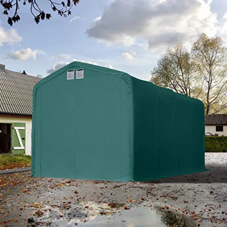 TOOLPORT Wikinger Zeltgarage 4x8 m, Carport für Boote, Wohnmobile und Traktoren, wasserdichte PVC-Plane, Torgröße 3,5x3,5 m, grün – Bild 2