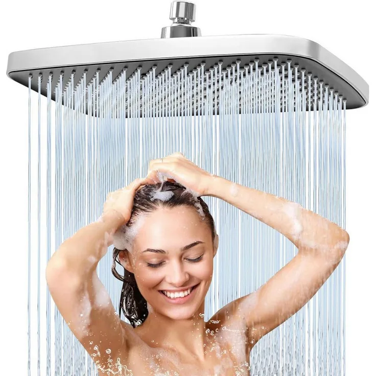 LuxusKollektion Regenduschkopf 12 Zoll Quadrat, Edelstahl 304, selbstreinigend, gebürstetes Chrom-Finish, 360° Dreh- und Höhenverstellung