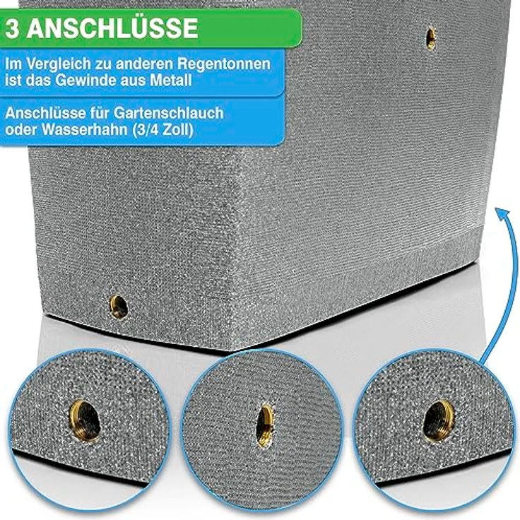 YourCasa Regentonne 275 Liter [SquareLux Rain] Eckig & Schmal - Metallgewinde und Deckel - Frostsicher - Grau – Bild 3