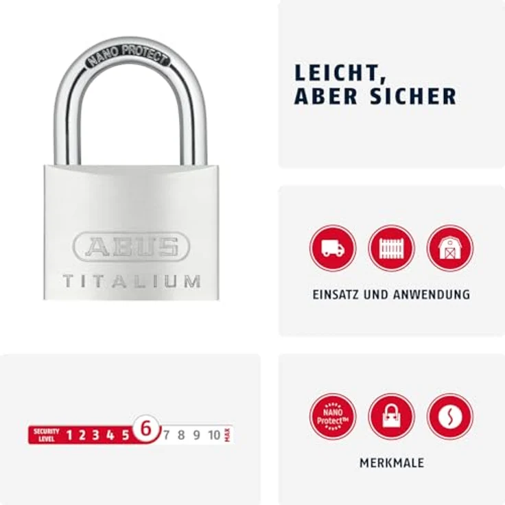 ABUS 64TI, 60, 60 mm, Gleichschließend KA6607 Titalium-Vorhangschloss – Bild 3