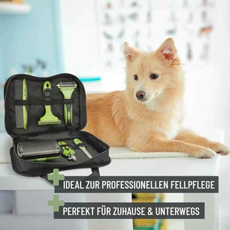 ReaVET Professionelles Hundebürste Fellpflege-Set für Hunde & Katzen I Pflegeset 6-teilig I Hundebürste, Entfilzungsbürste, Unterwollbürste, Flohkamm, Krallenschere & Pflegetasche – Bild 3