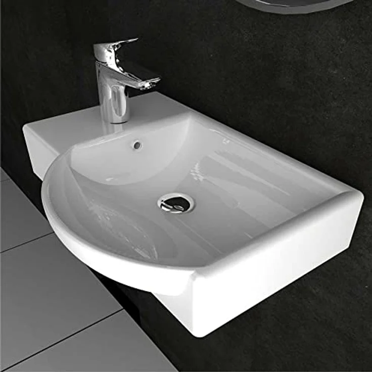 Alpenberger Design Waschplätze | Kleiner Waschtisch Rechteckig – Oval | Wandwaschbecken - Einbauwaschtisch | Gaestewaschbecken Standard Anschlüsse | Badkeramik mit Hahnloch & Überlauf | Spülbecken – Bild 4