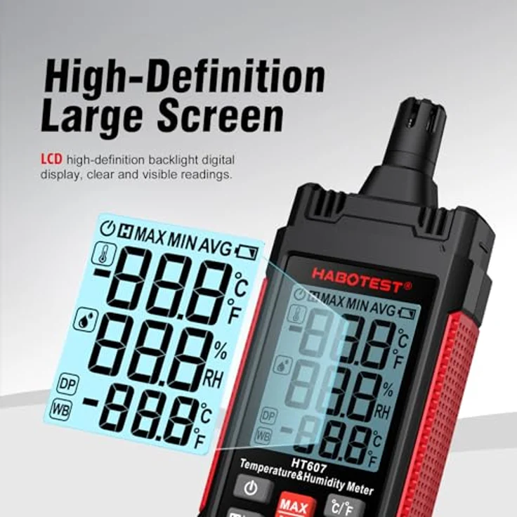 Habotest HT607, Multimeter für Temperatur- und Feuchtigkeitsmessung mit LCD-Display und Hintergrundbeleuchtung – Bild 6