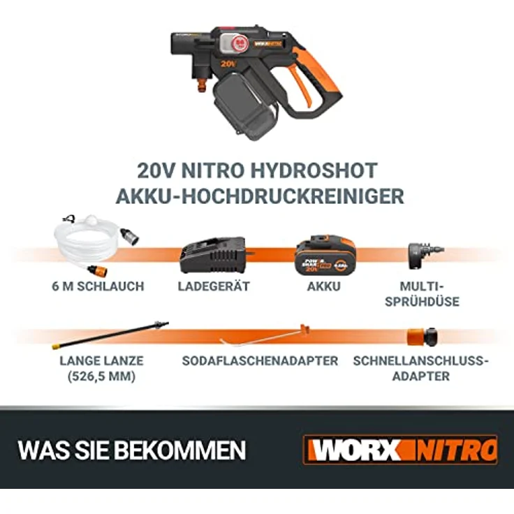 Worx Hochdruckreiniger WG633E (Akkubetrieb, 220 l/h Fließrate, 56 bar) – Bild 8
