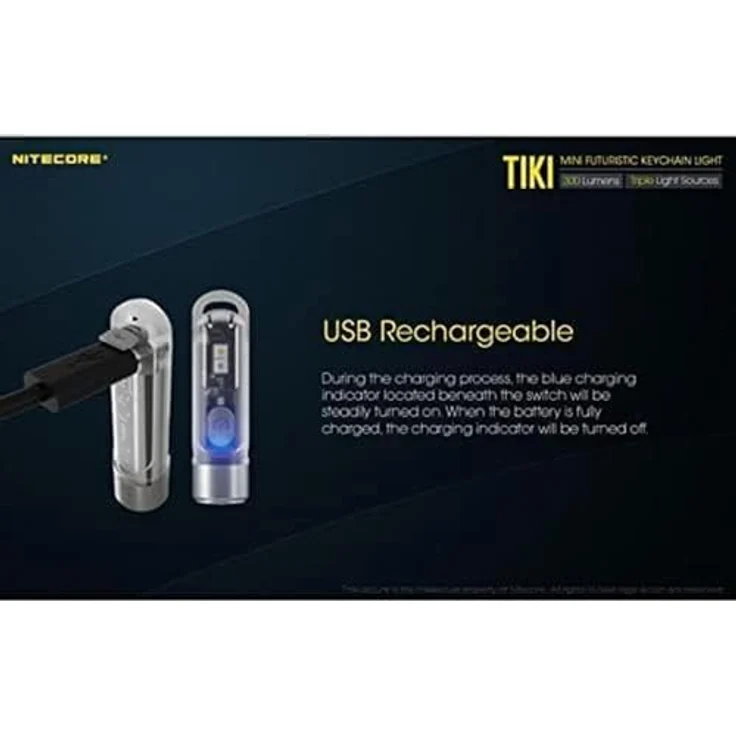 Nitecore LED Taschenlampe TIKI - 300 Lumen, mit UV, Micro-USB in Silber – Bild 4