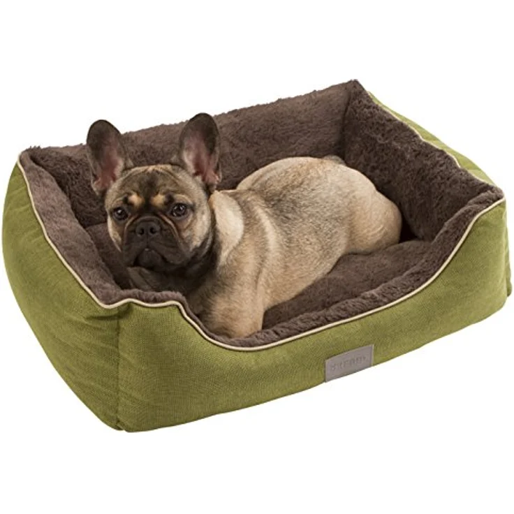 Kerbl Pet Kuschelbett Samuel für Hunde und Katzen, Hundekorb mit wendbarem Plüsch-Innenkissen, Waschbar, grün/dunkelgrau, 60x50x17 cm – Bild 2