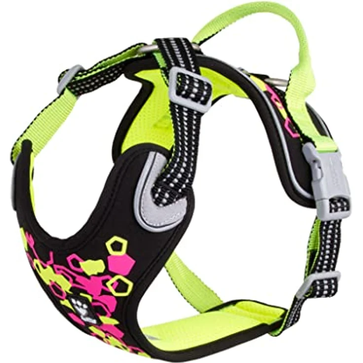 Hurtta Weekend Warrior Neon Hundegeschirr, Brustgeschirr für kleine Hunde, Neon Lakritze, 40-45 cm mit ergonomischem Design und langlebigen Schnellverschlüssen – Bild 1