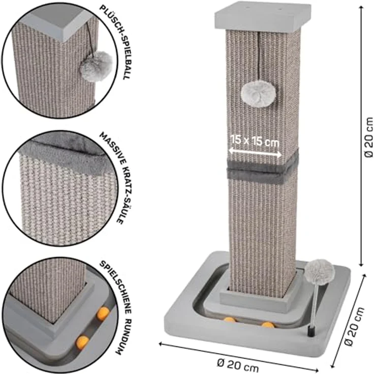 CanadianCat Company | Kratzstamm für Katzen - Karlo - mit interaktivem Spielzeug | selbstbeschäftigung | Ø14cm Kratzsäule | ca. 33 x 33 x 67 cm – Bild 2