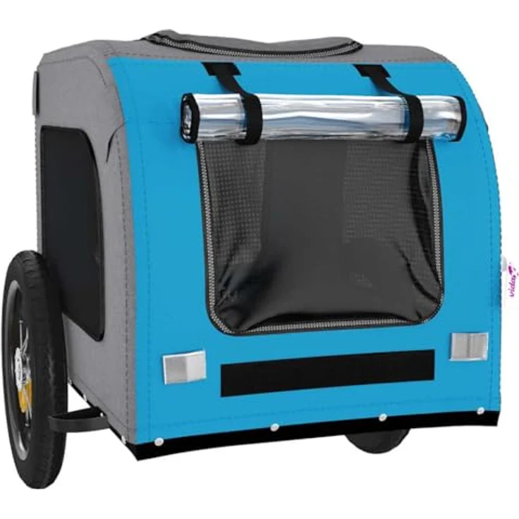 vidaXL Hunde-Transportbox Fahrradanhänger für kleine Hunde und Katzen, Blau und Grau, Oxford-Gewebe und Eisen, 124 x 53 x 53 cm, max. 30 kg Belastbarkeit – Bild 6