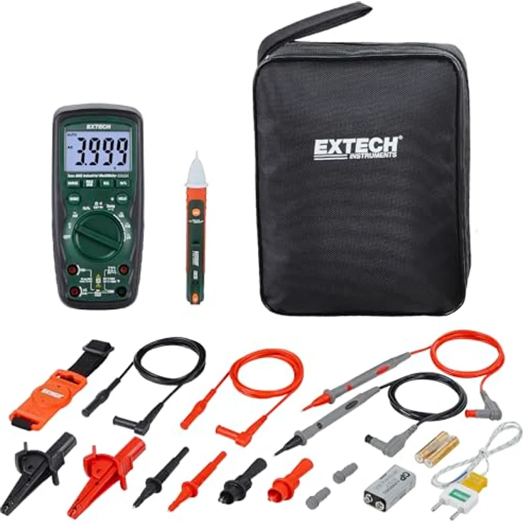 Extech Multimeter Hochleistungs-Industrie-Multimeter-Kit, CAT IV-600V, True RMS, 8-teiliges Messleitungsset, blau – Bild 2