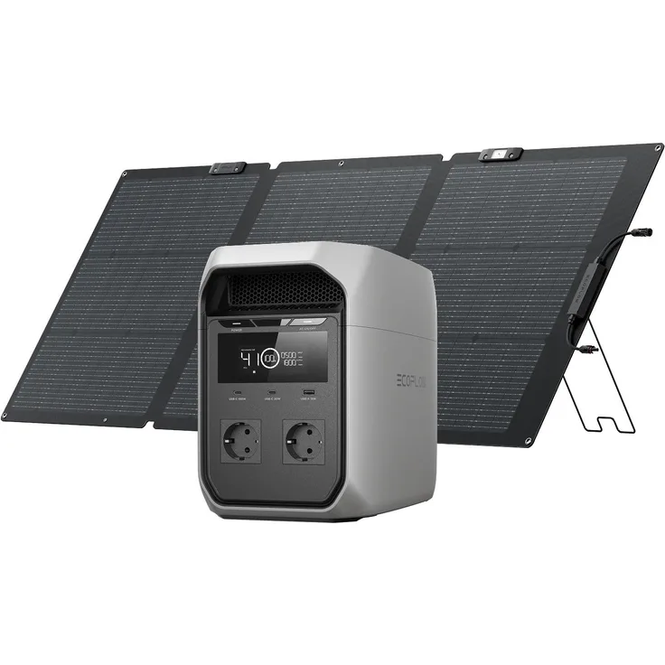 EcoFlow DELTA 3 Classic Tragbare Powerstation, 1024 Wh LiFePO4, 1800 W AC Ausg./3600 W Spitzen, mit 160 W Solarpanel, hellgrau