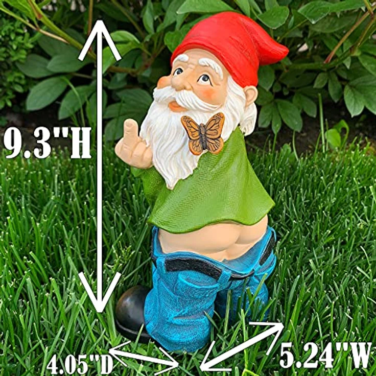 Mood Lab Gartenzwerg Hosen nach unten 24 cm hohe Finger-Statue Rasen Gartenfigur – Bild 4